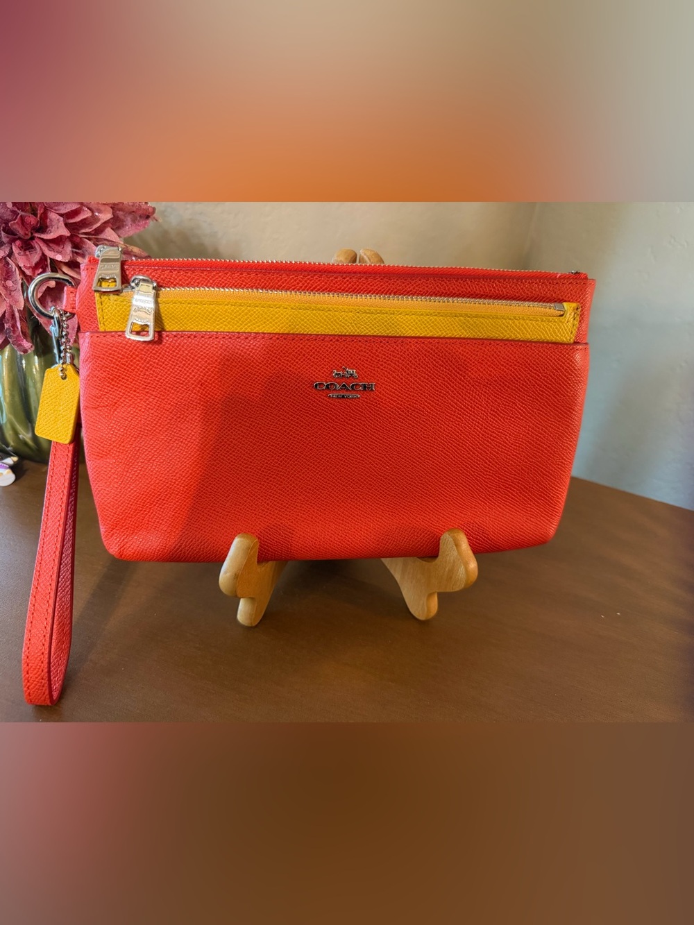 Coach Orange & Yellow Leather Wristlet